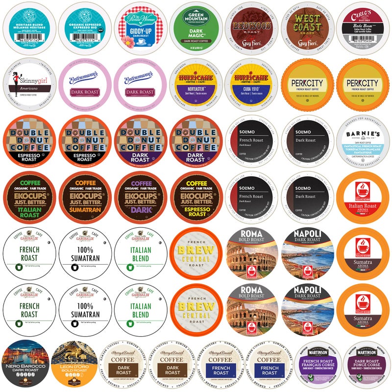 Crazy Cups Perfect Samplers Dark Roast Coffee Pods Variety Pack Sampler, Assortment Of Extra Bold Single Serve Pods For K Cup Brewers, 50 Count - Image 1